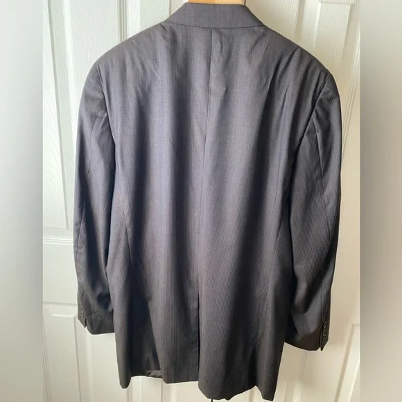 CANALI Made in Italy Brown/Blue/White Pinstripe 100% Wool 2-Button Blazer SZ 44L